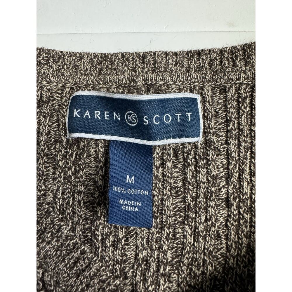 Karen Scott Women Brown Cotton Knit V Neck Sweater 3/4 Sleeve Size M - Picture 2 of 5